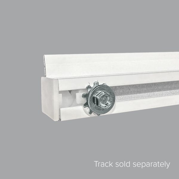 Close-up of one end of a drapery track that shows the Fabtex drapery end cap.