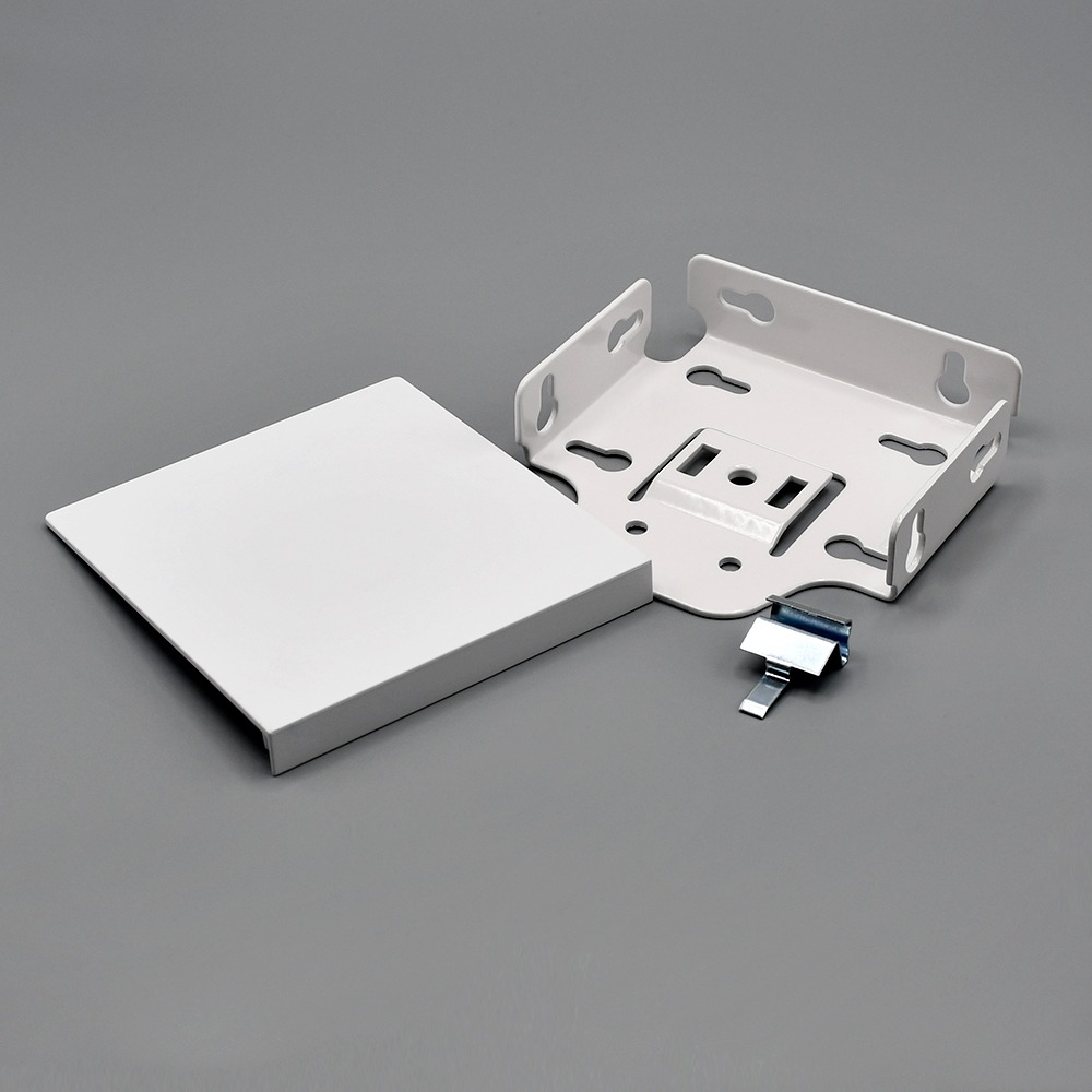White Fabtex 5 inch Dual Bracket fascia roller shade system including bracket, bracket cover and fascia clip