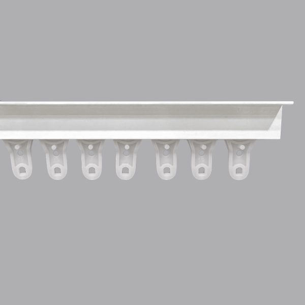 White Fabtex drapery ball bearing carriers in a white drapery track