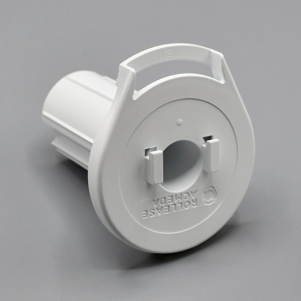 White, Fabtex roller shade clutch for 1.5" tube. Shows the side with the hooks that attach to the brackets.