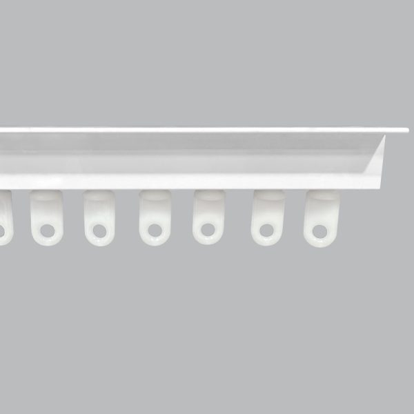 White Fabtex friction slide carriers inserted into a drapery track