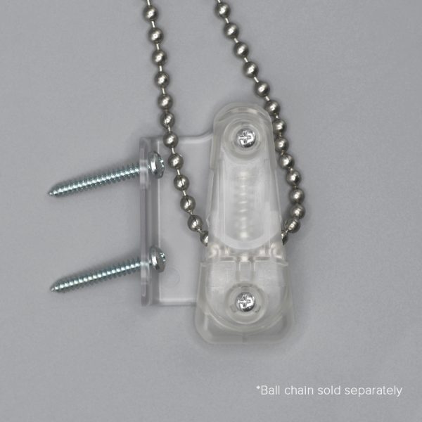 Fabtex chainhold tension device for roller shades with the mounting bracket and screws attached.
